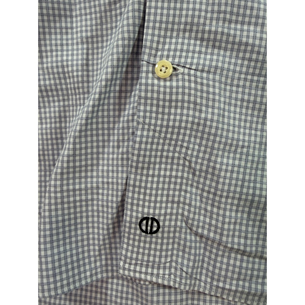 David Donahue Trim Fit Dress Shirt Mens 15.5 34/35 Gray Blue Check 100% Cotton - Picture 8 of 11